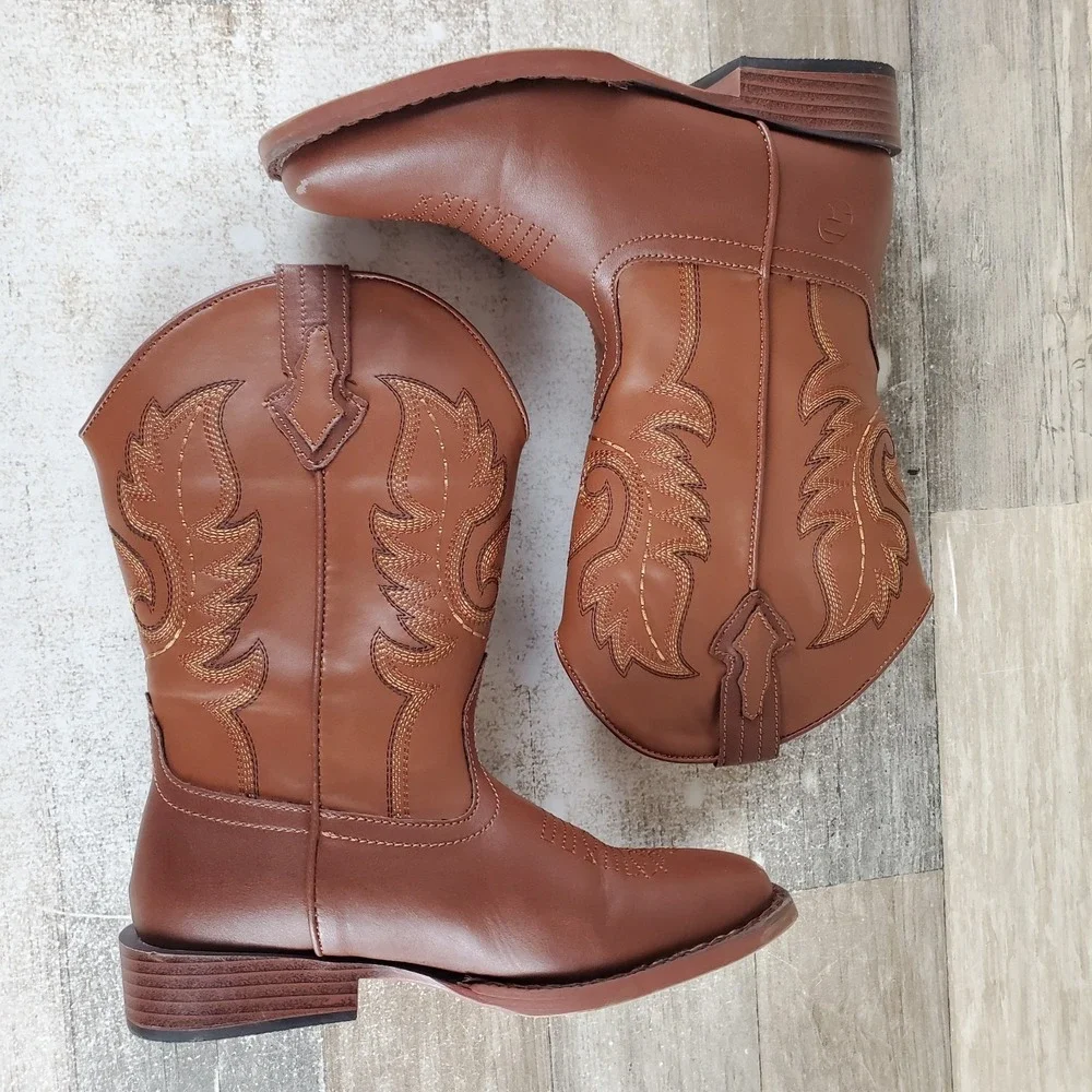 Roper Texson Kids Western Boots Sz 1 Texson Brown Leather Square Toe Ankle